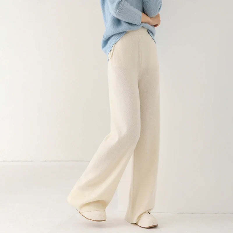 Women's Merino Wool Pants, High-Waisted Wide-Leg Knit