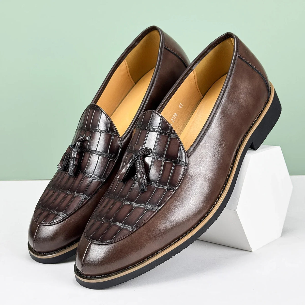 Men's Leather Tassel Loafers, Croc-Embossed Dress Shoes