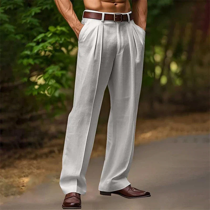 Men's Pleated High-Waist Dress Pants with Side Pockets