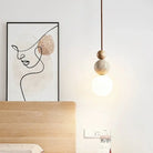 Spherical Pendant Lamp with Travertine and Wood Details