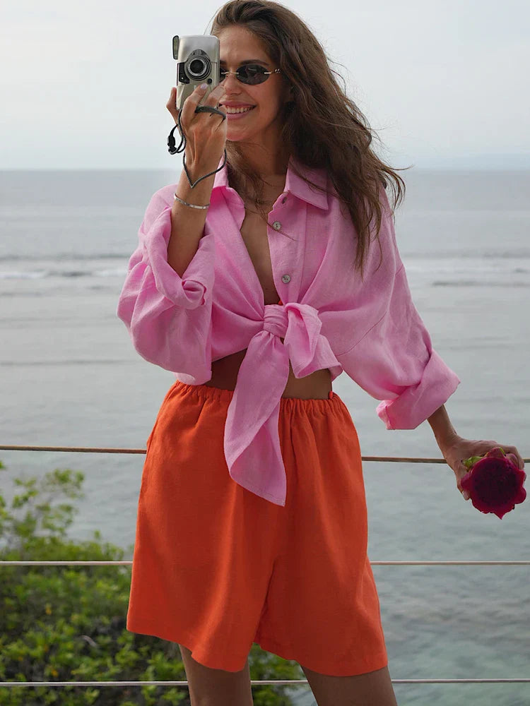 Harlow | Dames Oversized Blouse van Linnen met Klassieke Hemdkraag