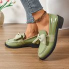 Women's Bow Loafers – Glossy Leather Platform Slip-Ons