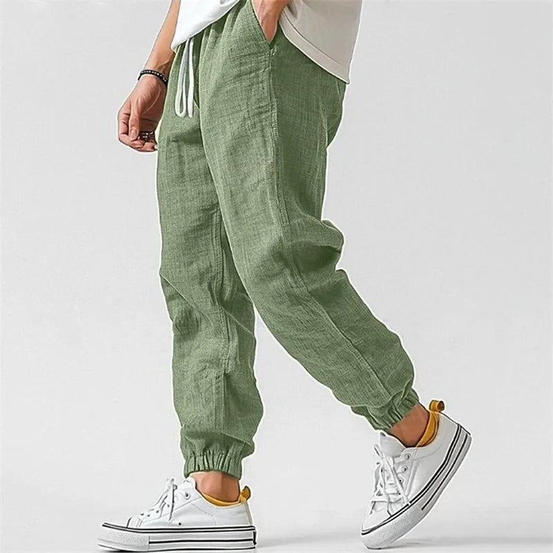 Women's Linen-Blend Jogger Pants – Tapered Drawstring Fit