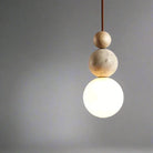 Spherical Pendant Lamp with Travertine and Wood Details