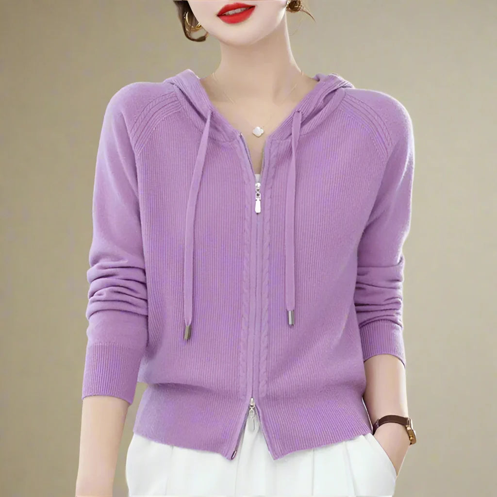 Women's Hoodies Cotton-Blend Knit Zip Pullover with Lined Hood