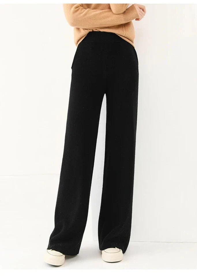 Women's Merino Wool Pants, High-Waisted Wide-Leg Knit