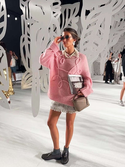 Catherine Dames Trui met Ronde Hals en Borduursel