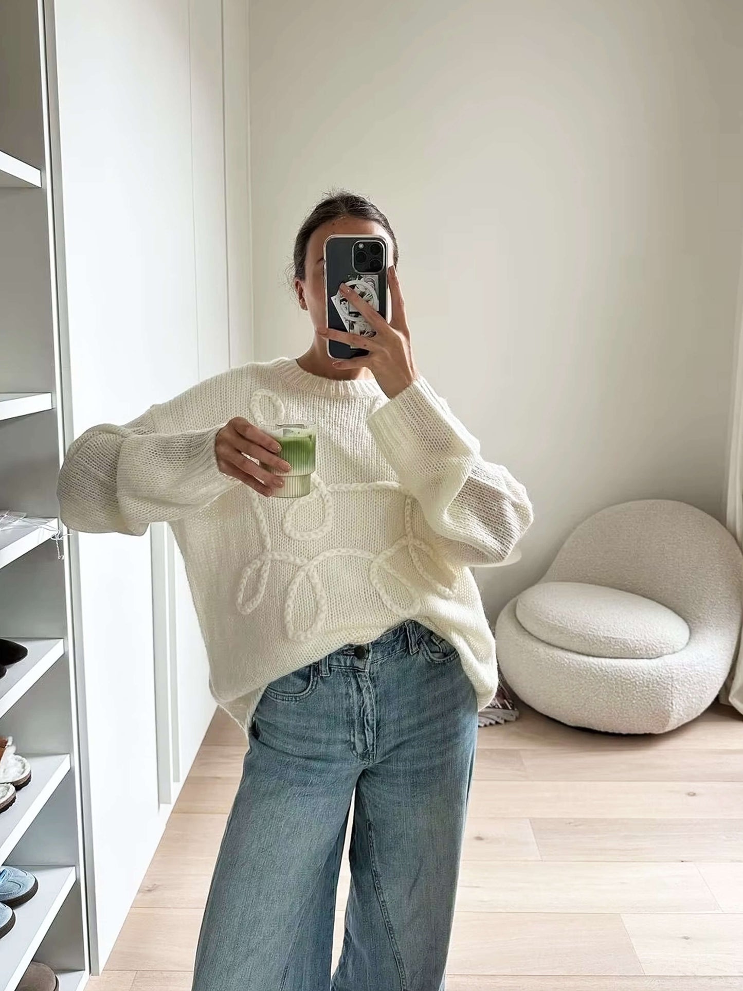 Catherine Dames Trui met Ronde Hals en Borduursel