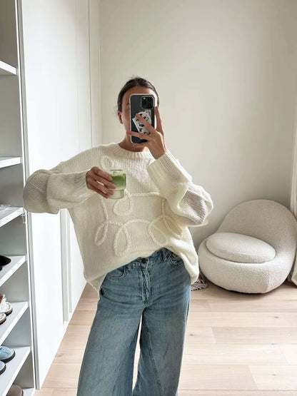 Catherine Dames Trui met Ronde Hals en Borduursel