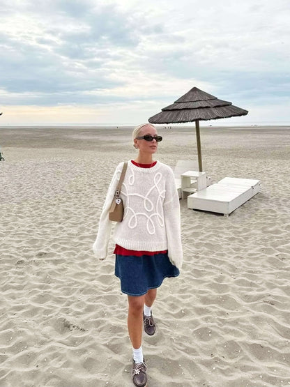 Catherine Dames Trui met Ronde Hals en Borduursel