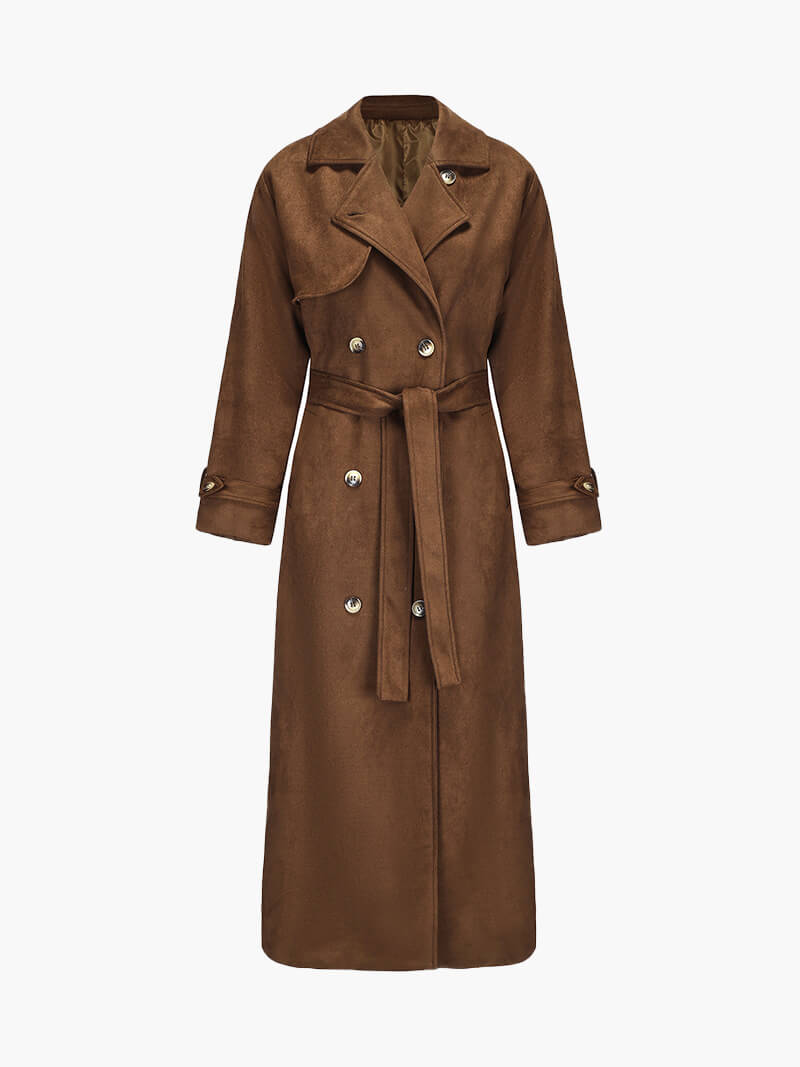 Ivy Trenchcoat | Dames maxi jas van vegan suède met vintage look
