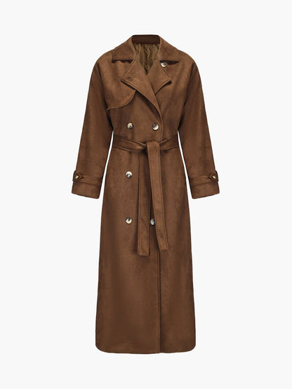 Ivy Trenchcoat | Dames maxi jas van vegan suède met vintage look