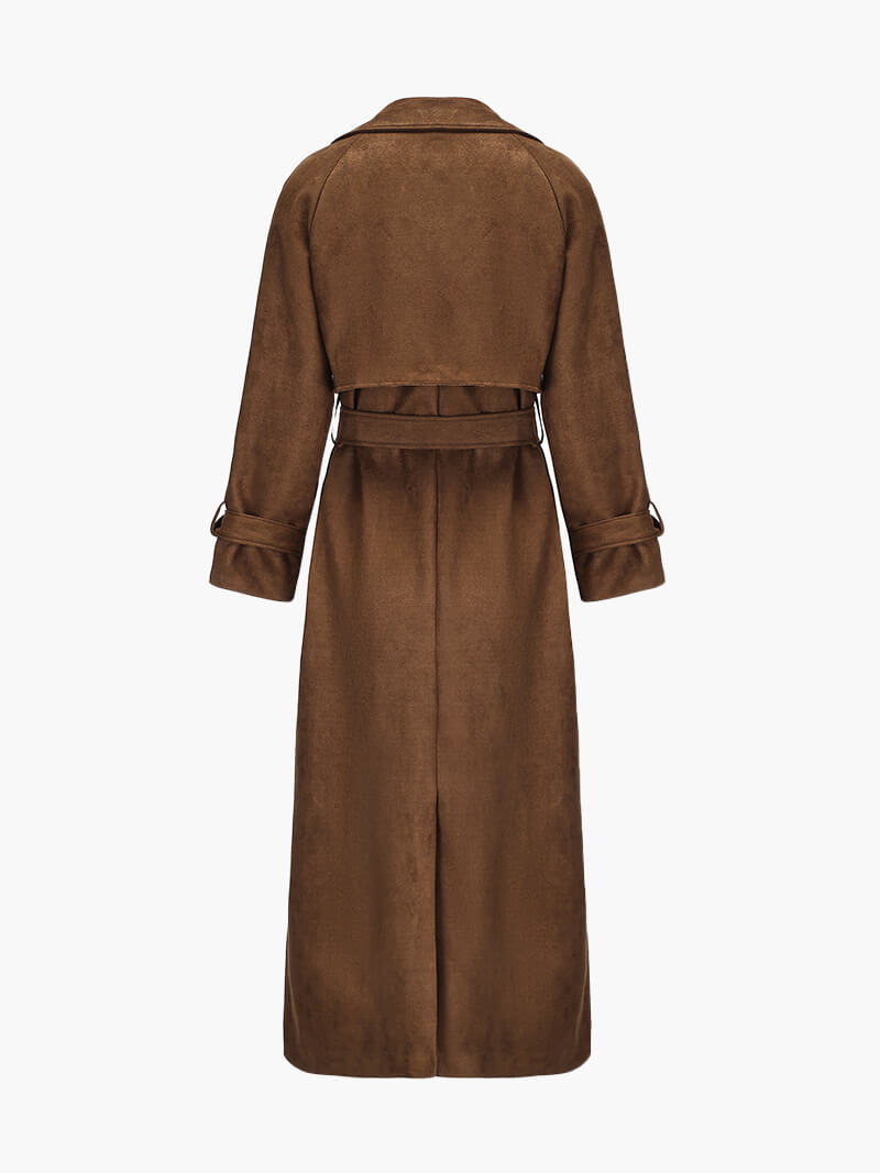 Ivy Trenchcoat | Dames maxi jas van vegan suède met vintage look
