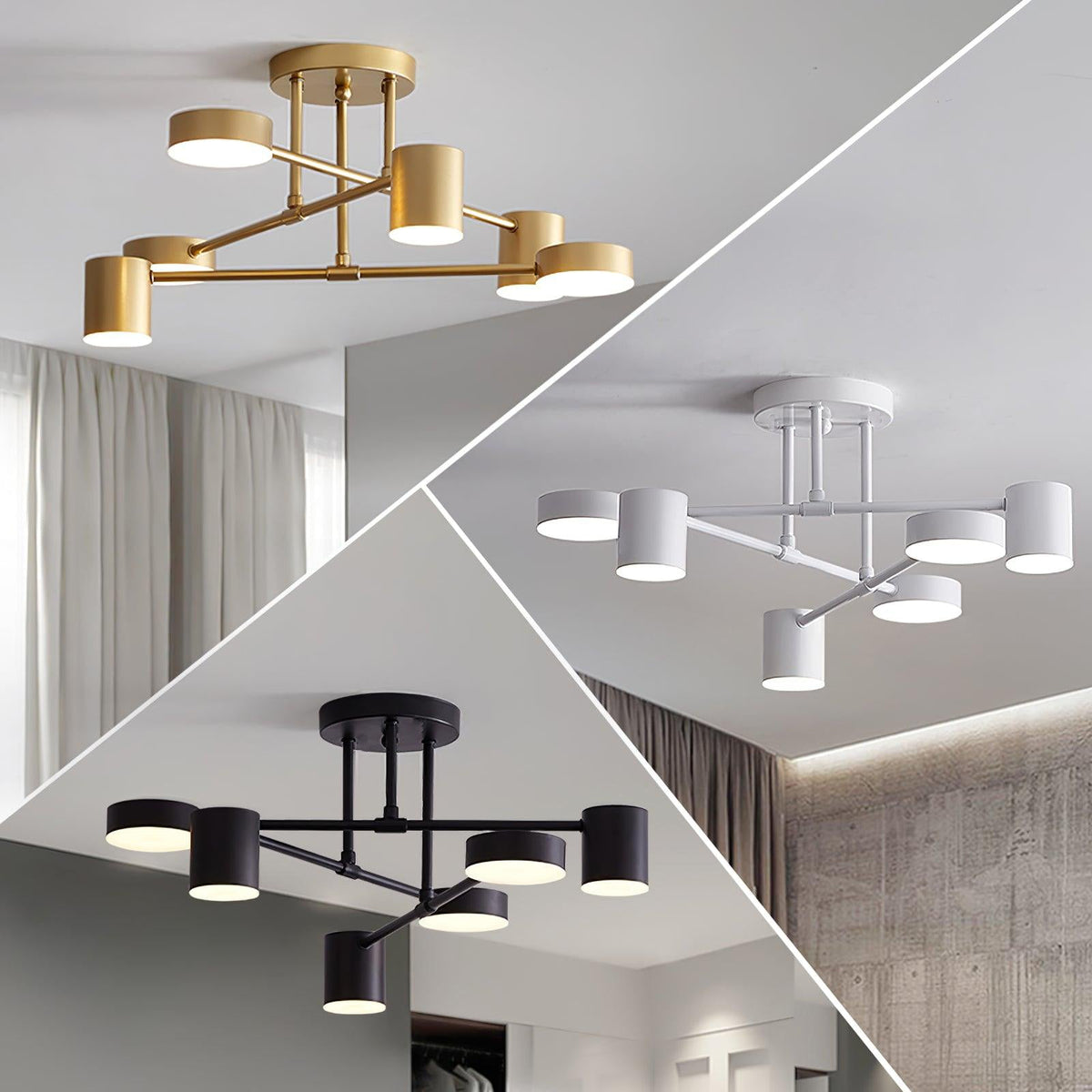 Ceiling Light with Crossed Arms and Cylindrical Heads, Sputnik Style