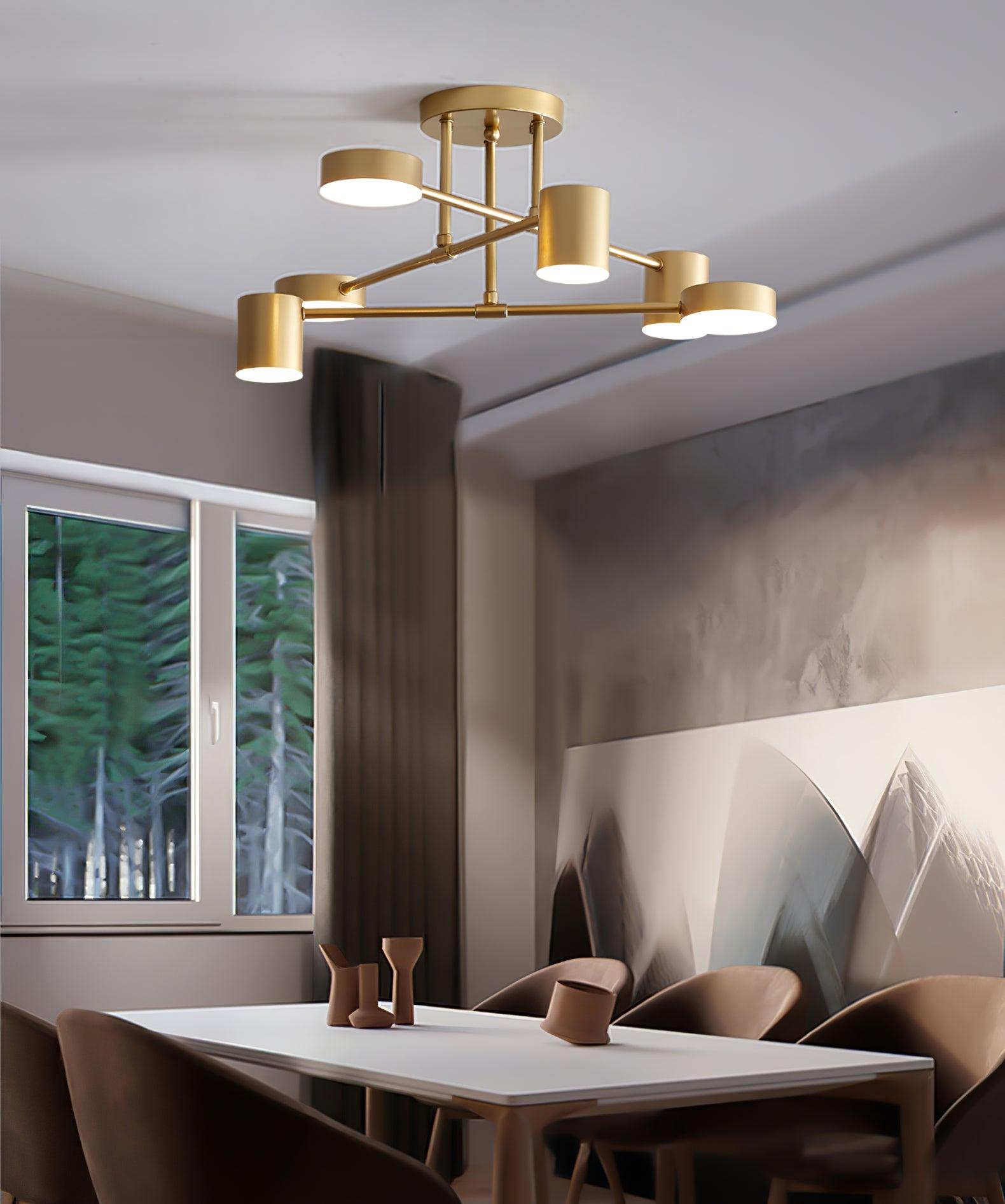 Ceiling Light with Crossed Arms and Cylindrical Heads, Sputnik Style