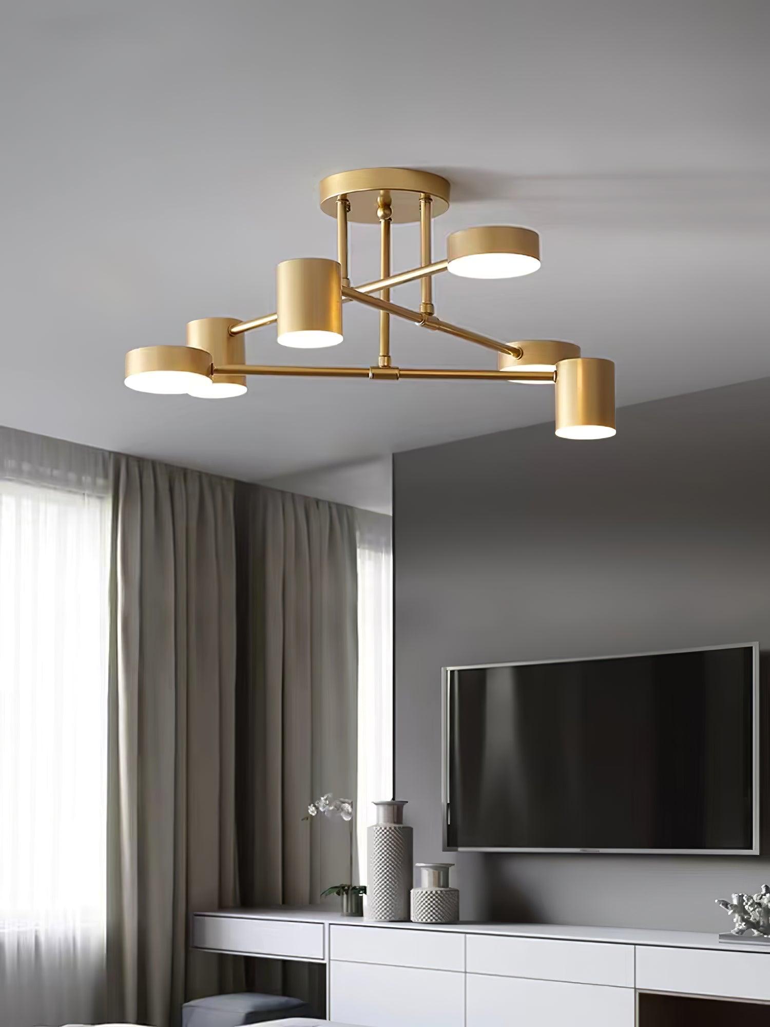 Ceiling Light with Crossed Arms and Cylindrical Heads, Sputnik Style