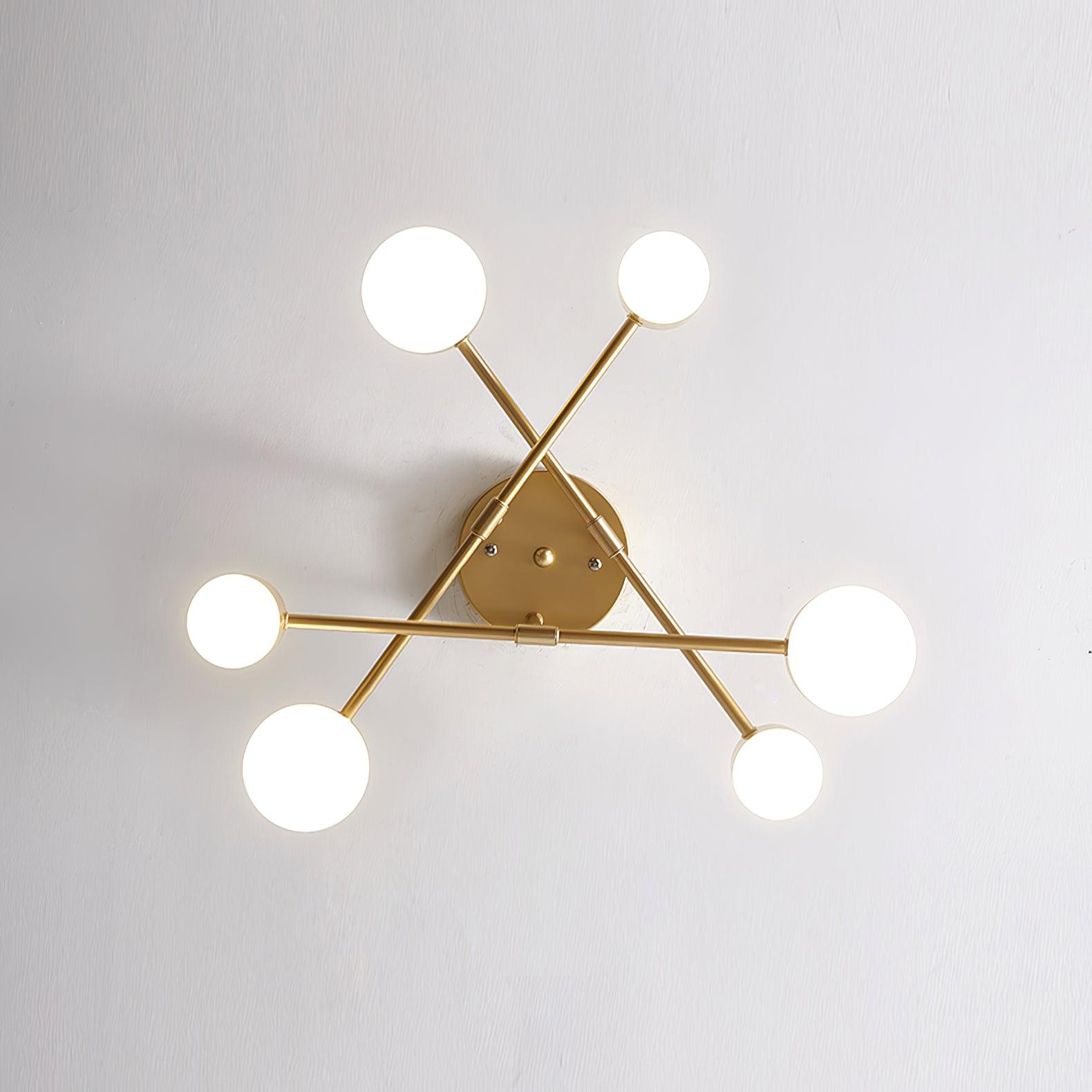 Ceiling Light with Crossed Arms and Cylindrical Heads, Sputnik Style