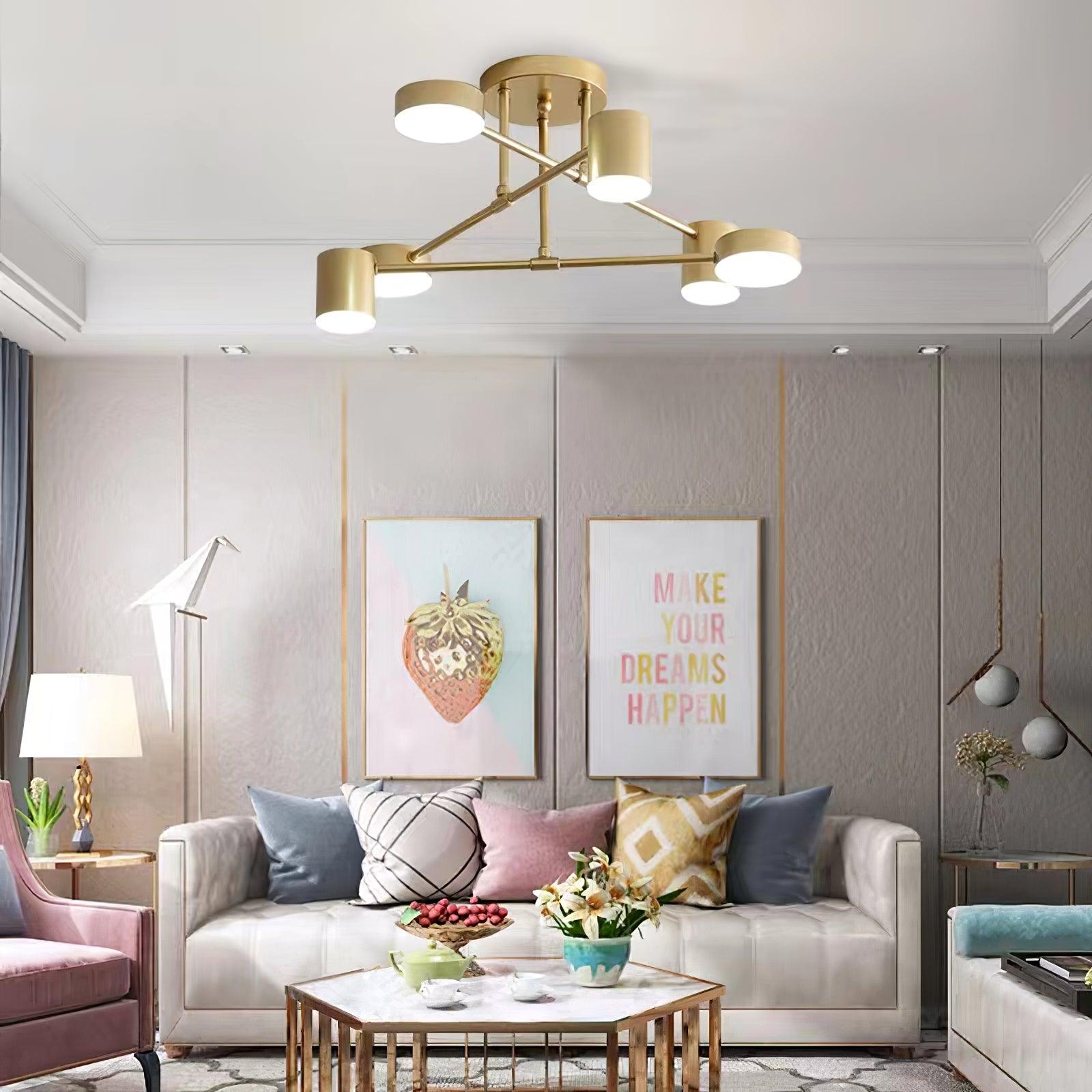 Ceiling Light with Crossed Arms and Cylindrical Heads, Sputnik Style