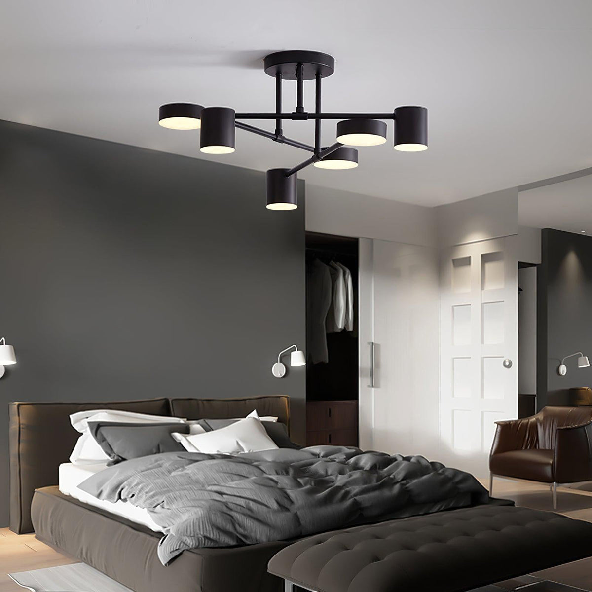 Ceiling Light with Crossed Arms and Cylindrical Heads, Sputnik Style
