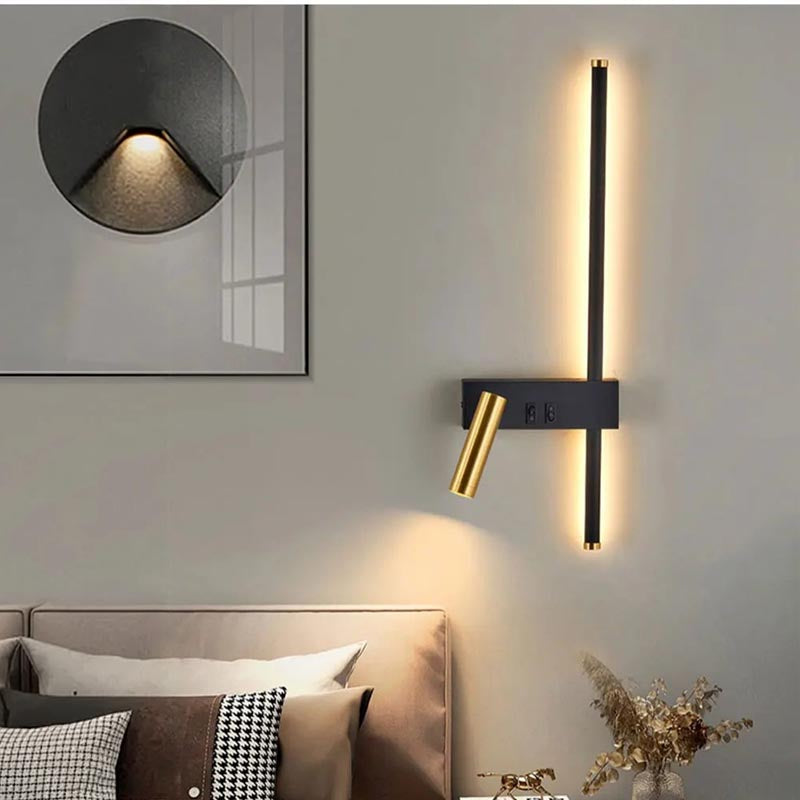 Wall Lights for Living Room with Vertical LED Bar and Adjustable Spotlight