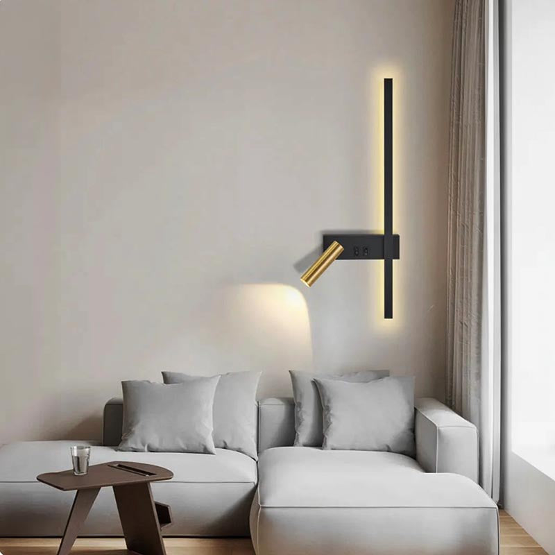 Wall Lights for Living Room with Vertical LED Bar and Adjustable Spotlight