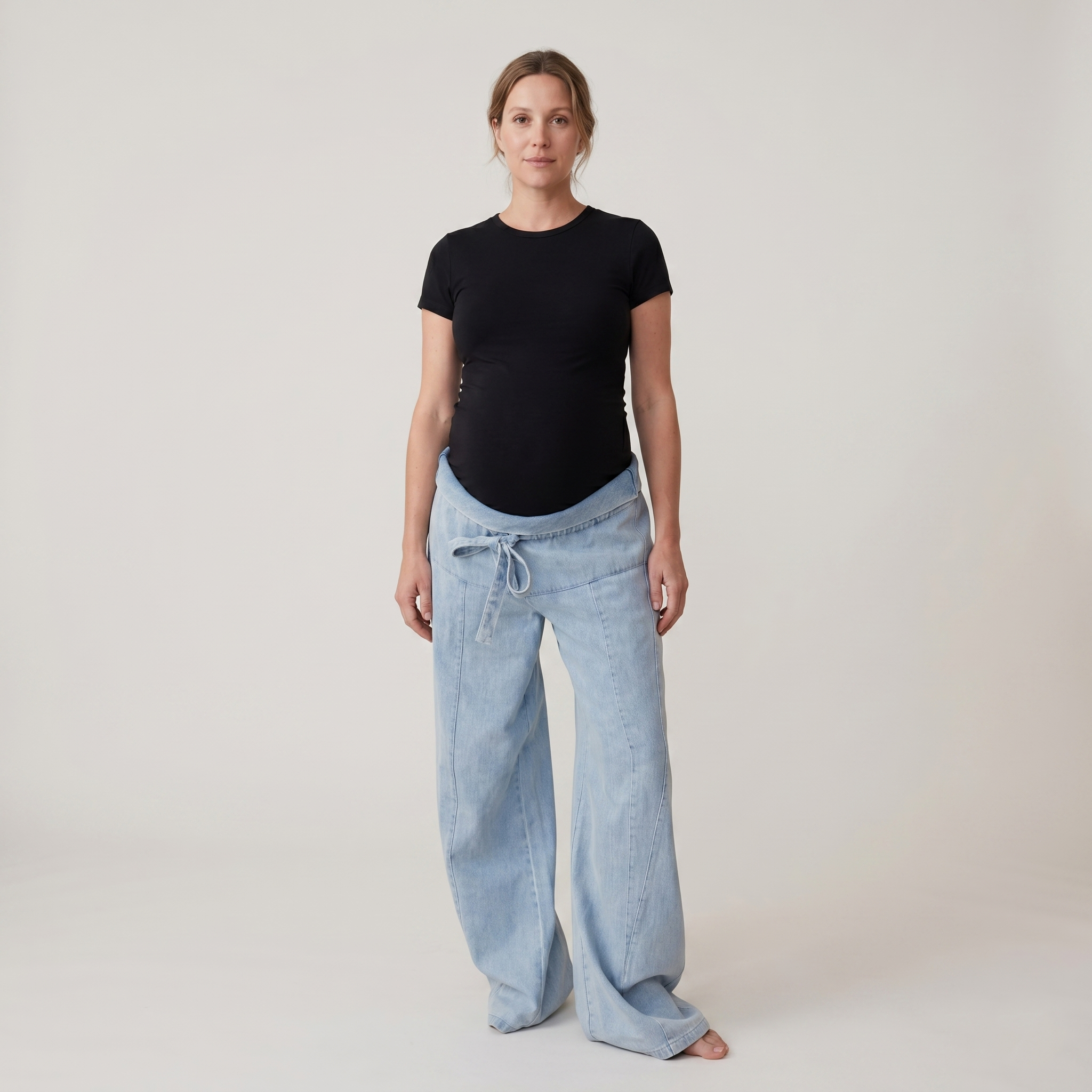Women's Maternity Jeans Wide Leg with Adjustable Waistband