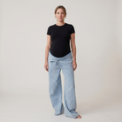 Women's Maternity Jeans Wide Leg with Adjustable Waistband