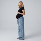 Women's Maternity Jeans Wide Leg with Adjustable Waistband