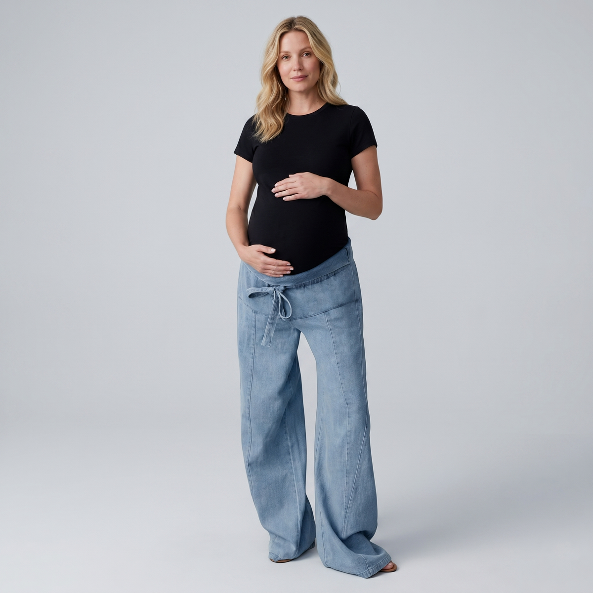 Women's Maternity Jeans Wide Leg with Adjustable Waistband