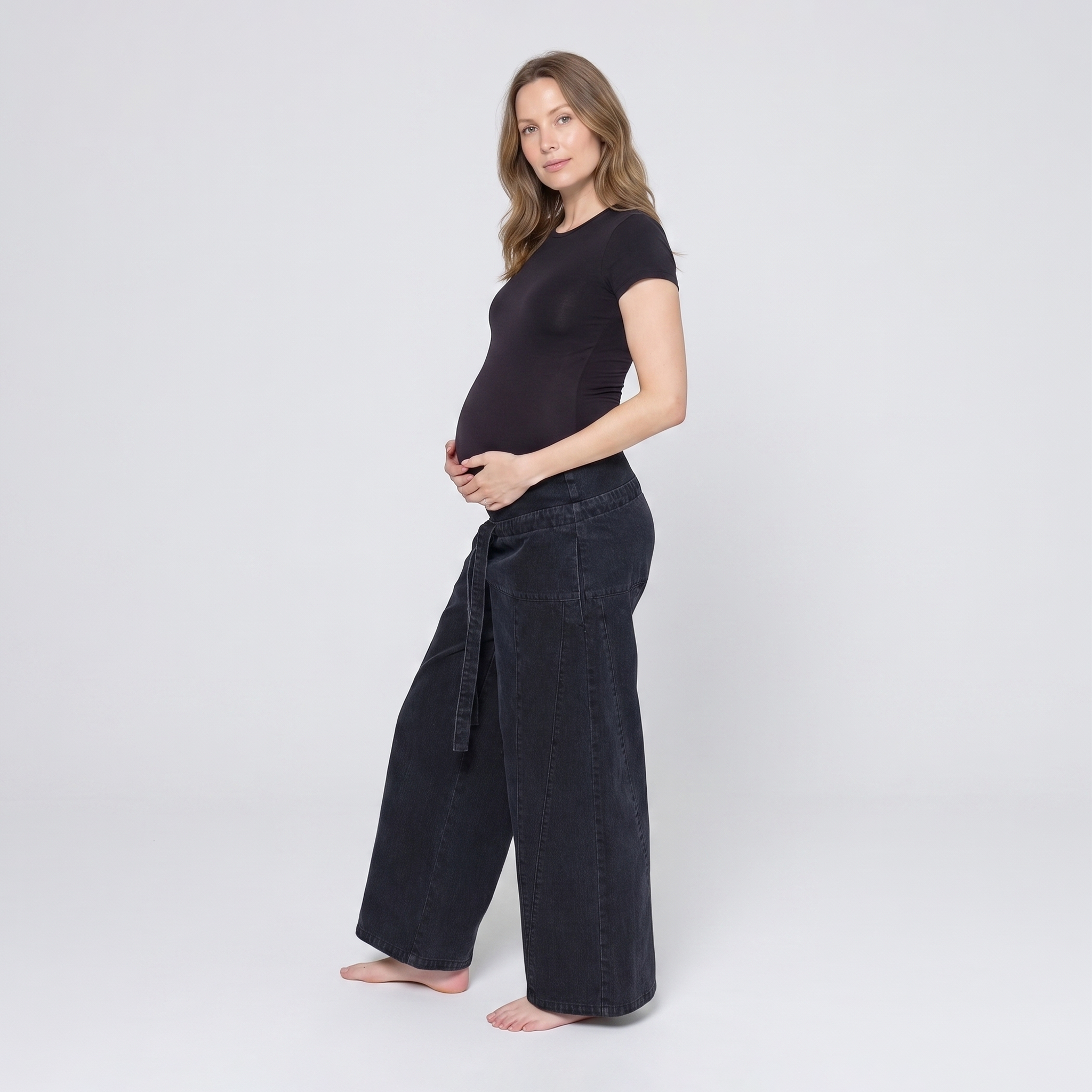 Women's Maternity Jeans Wide Leg with Adjustable Waistband