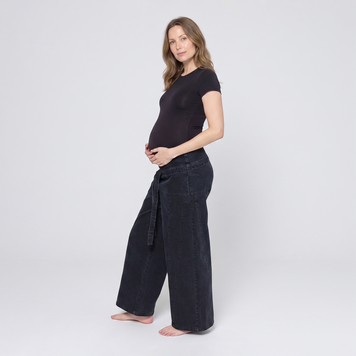 Women's Maternity Jeans Wide Leg with Adjustable Waistband
