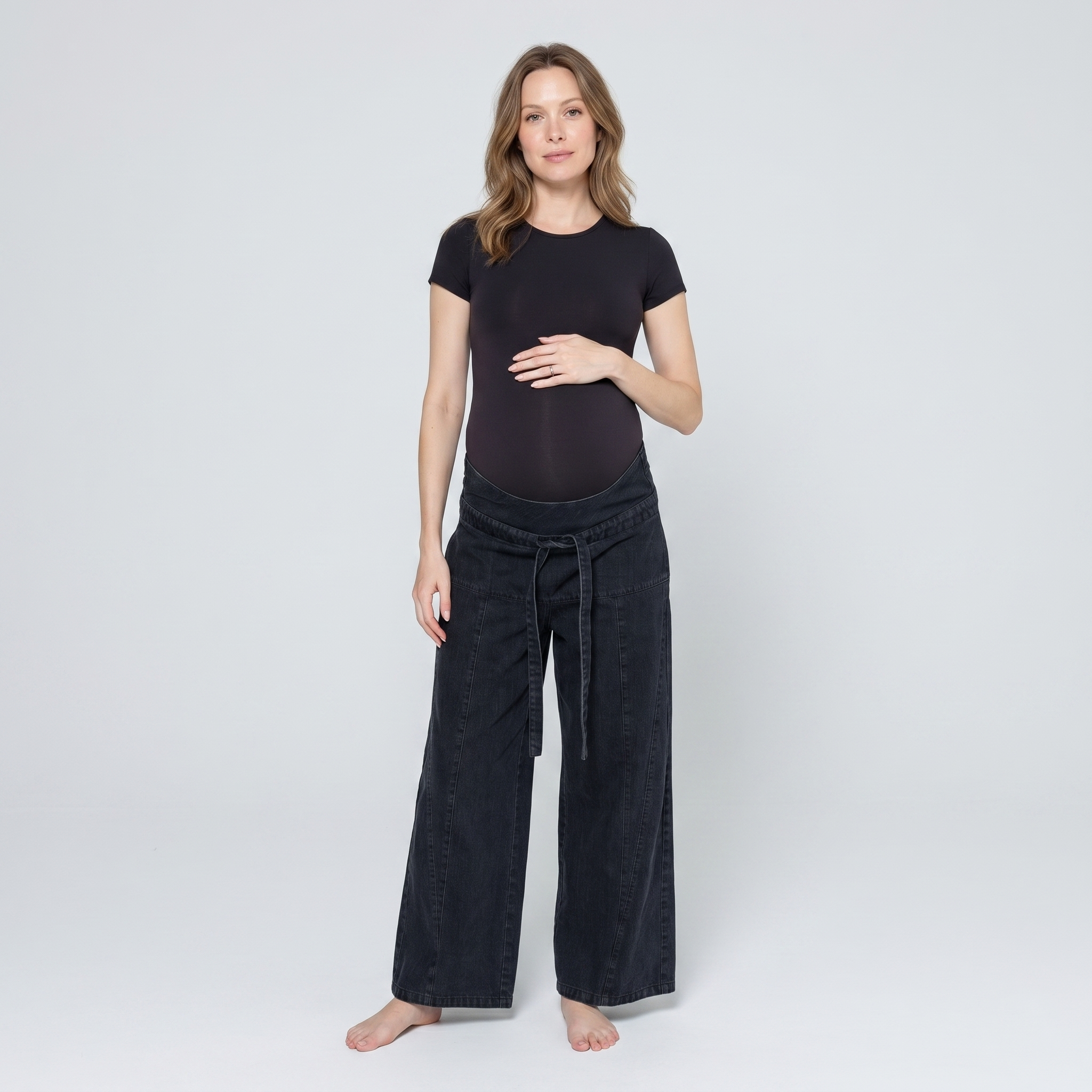 Women's Maternity Jeans Wide Leg with Adjustable Waistband