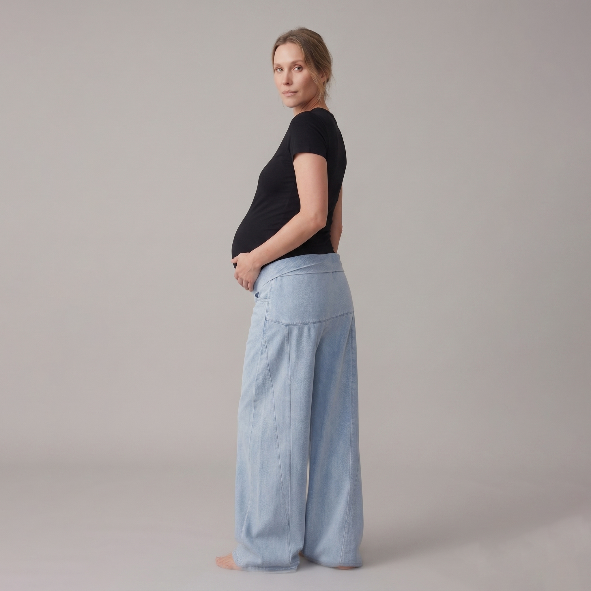 Women's Maternity Jeans Wide Leg with Adjustable Waistband