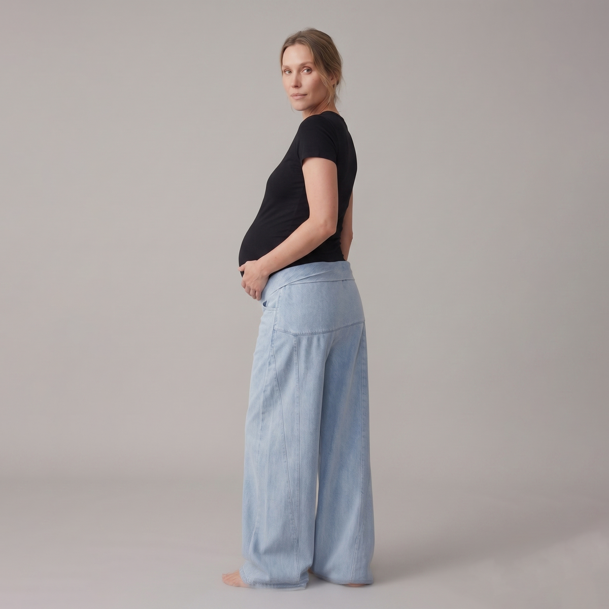 Women's Maternity Jeans Wide Leg with Adjustable Waistband