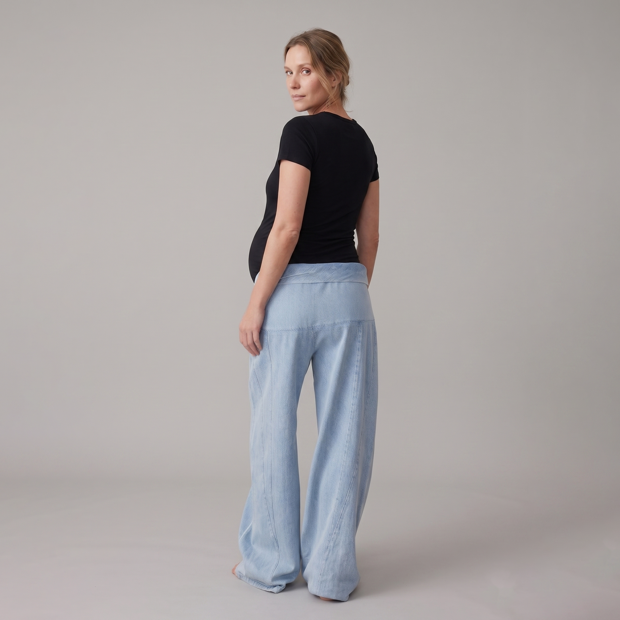 Women's Maternity Jeans Wide Leg with Adjustable Waistband