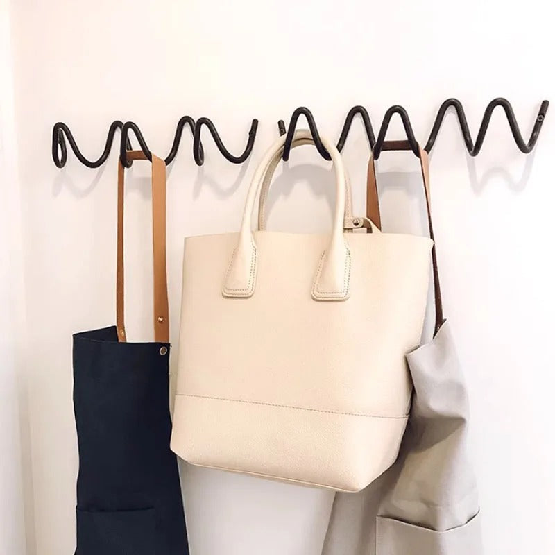 Wrought Iron Wall Coat Hooks – Wave Design Rack for Hallway and Bathroom
