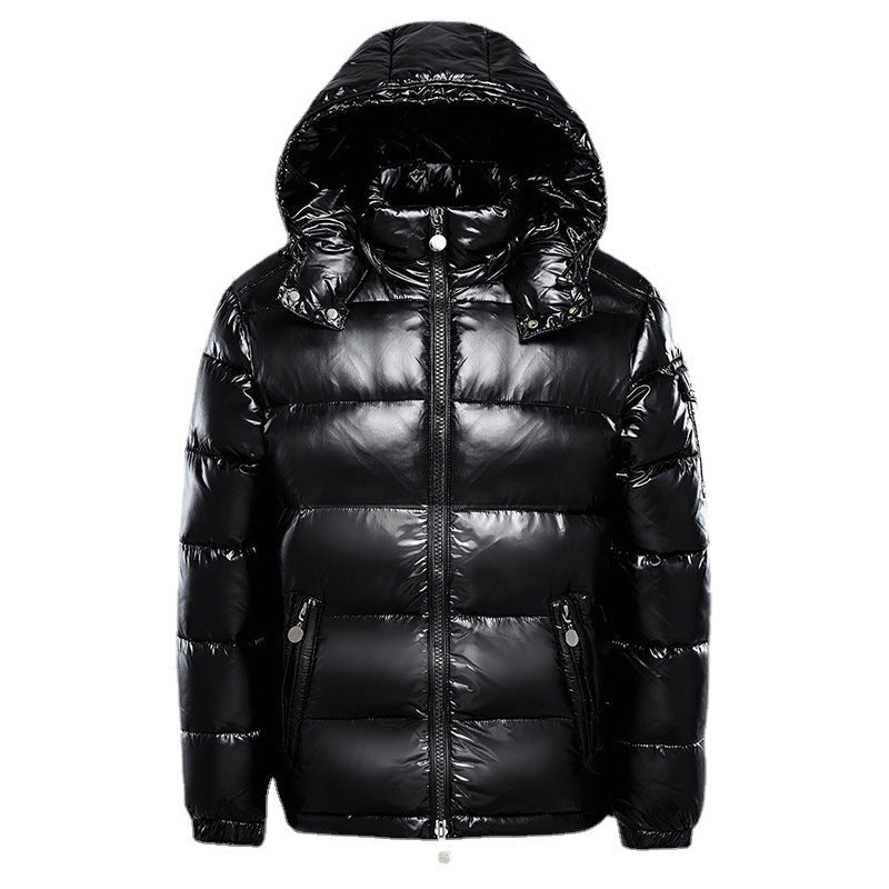 Men's Quilted Jacket with Hood - Glossy Finish