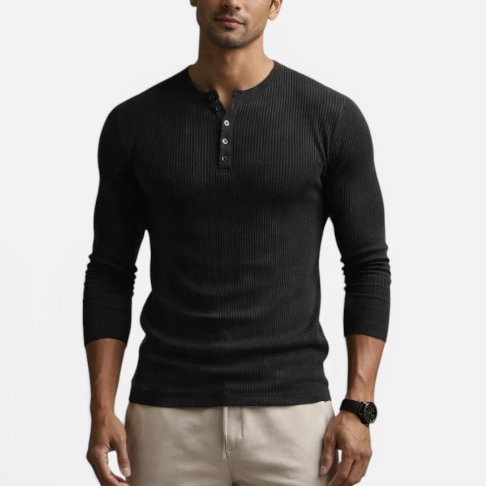 Men's Ribbed Longsleeve with Button Placket Neckline