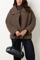 Women's Structured Knit Coat with Geo Texture in Chocolate Brown
