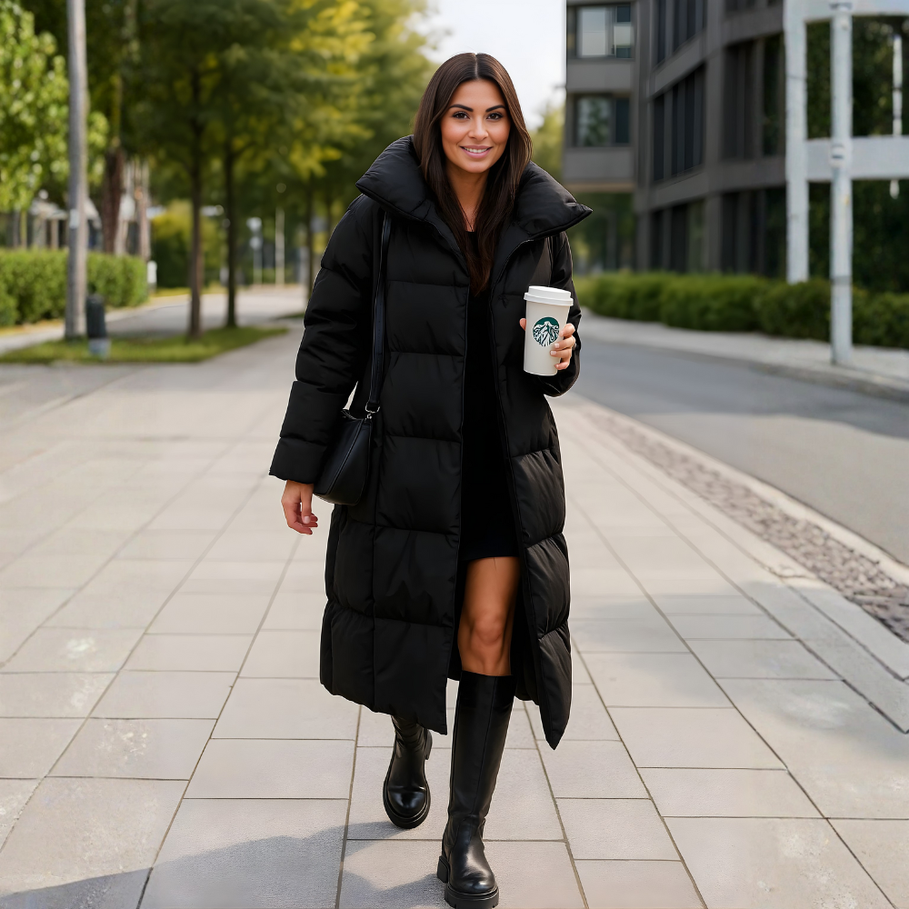 Dames Lange Winterjas – Getailleerd, Waterafstotend, Casual voor Koud Weer