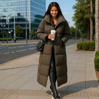 Dames Lange Winterjas – Getailleerd, Waterafstotend, Casual voor Koud Weer