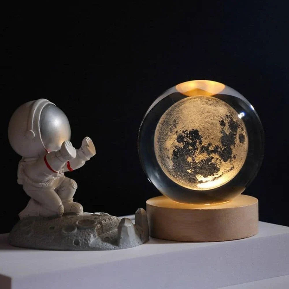 3D Engraved Crystal Ball Night Light - Wooden Base LED Lamp