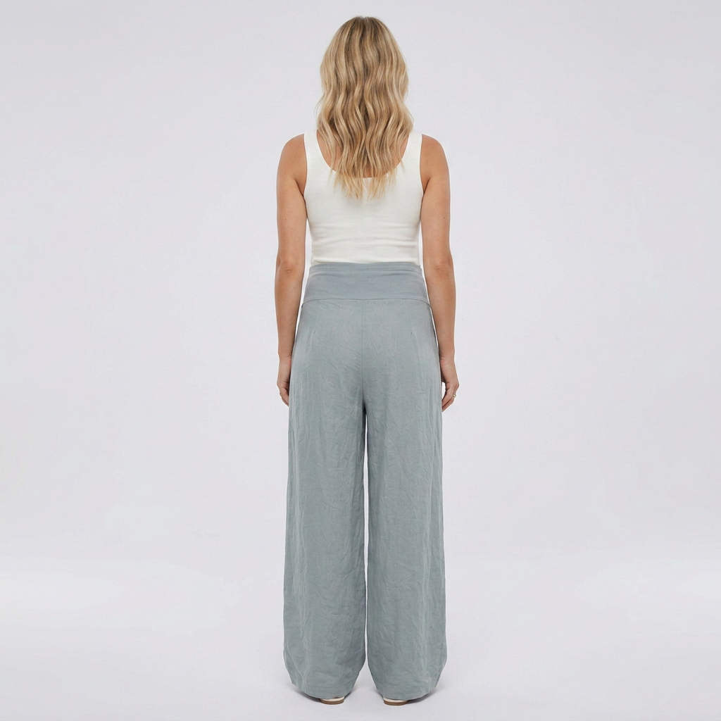 Women's Maternity Trousers with Over-Bump Band and Pleated Legs