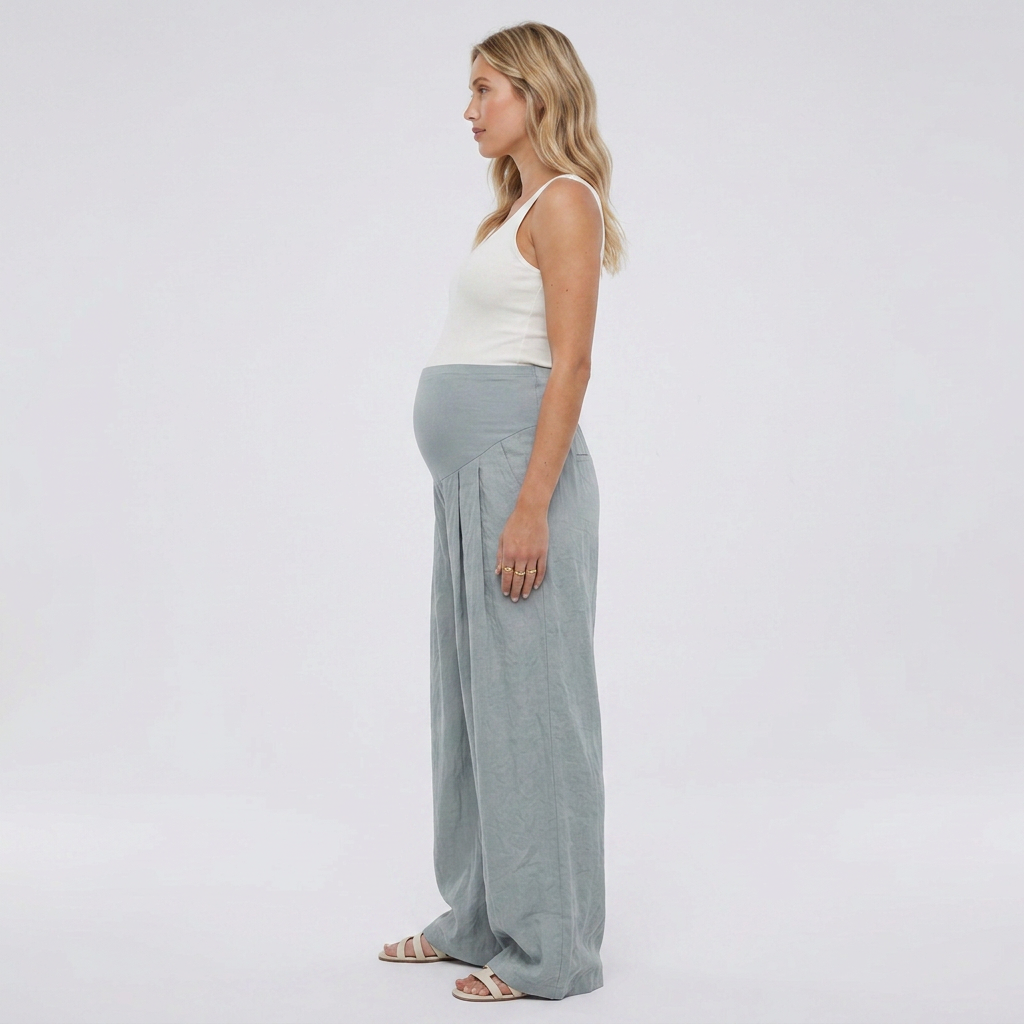 Women's Maternity Trousers with Over-Bump Band and Pleated Legs