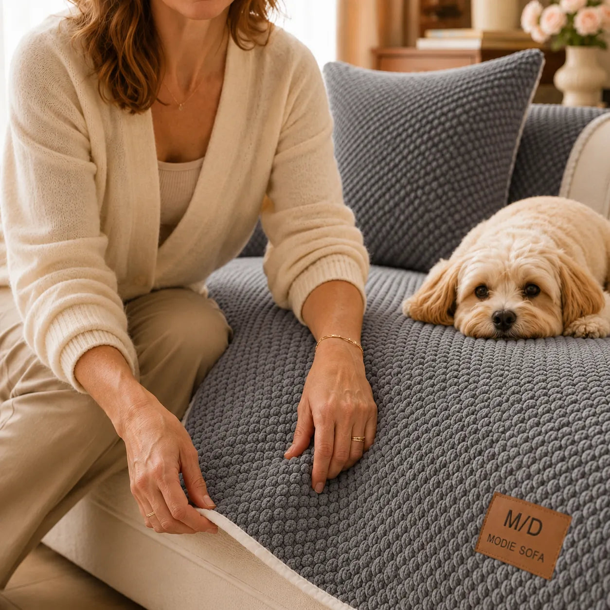 Non-Slip Pet Sofa Cover - Plush Grip-Backed Couch Protector