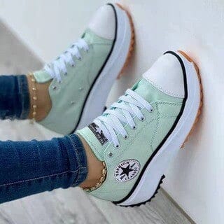 Women's Chunky Canvas Trainers - Lace-Up Platform Sneakers