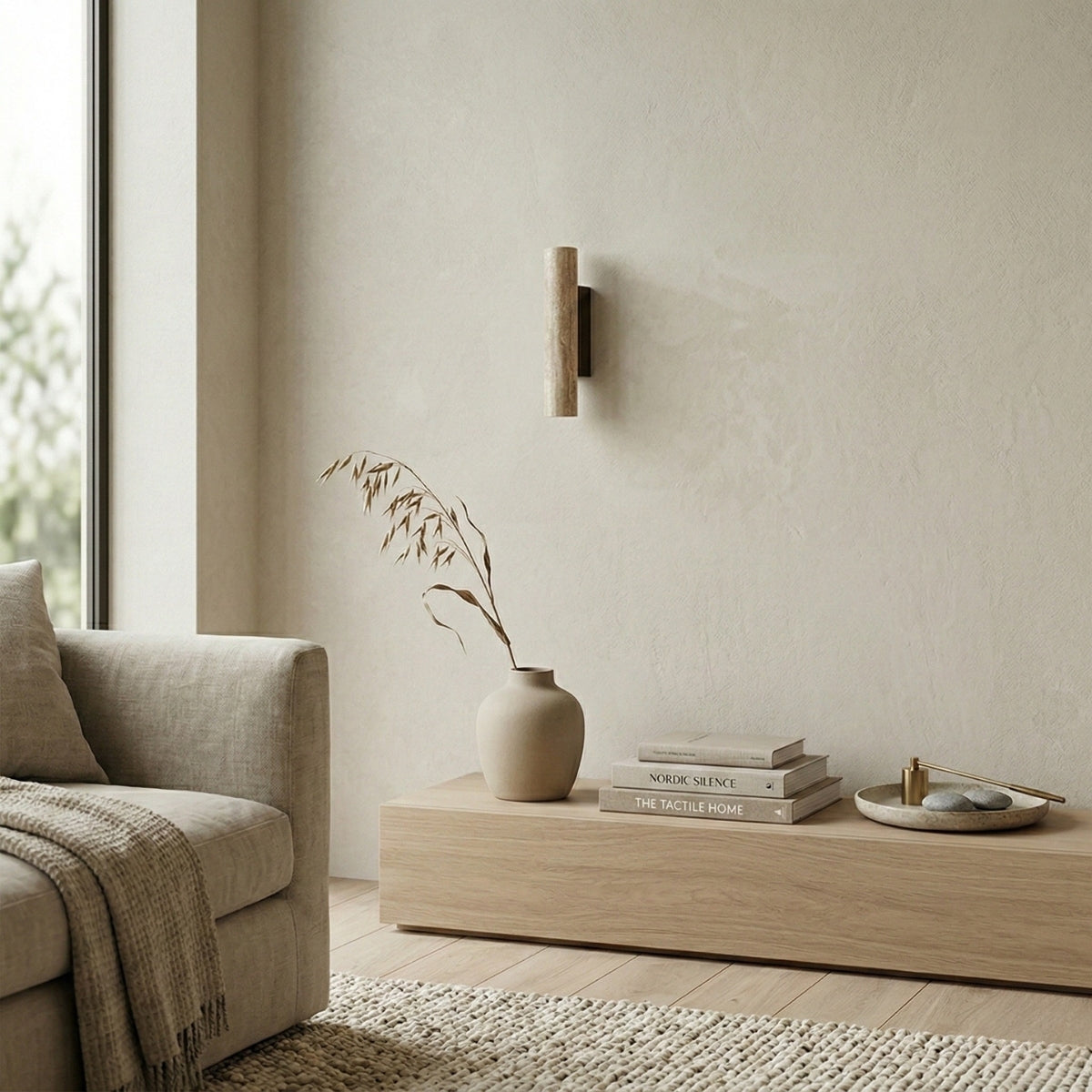 vertical minimalist travertine wall lamp