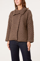 Women's Structured Knit Coat with Geo Texture in Chocolate Brown