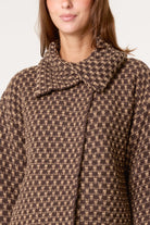 Women's Structured Knit Coat with Geo Texture in Chocolate Brown