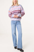 Women's Stripe Knit Jumper Flecked Mixed Yarn Sweater